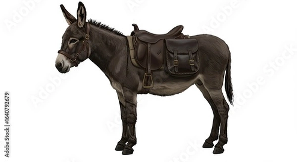Fototapeta Humble Donkey with Pack on its Back on a White Backdrop