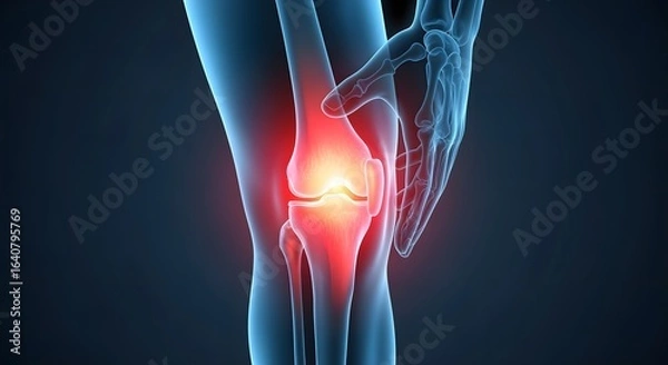 Fototapeta Inflamed Knee Joint Pain Illustration on Blue Background