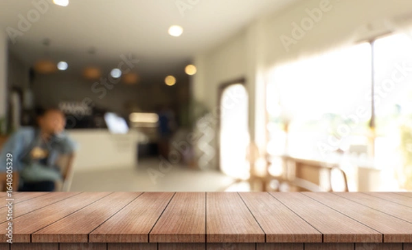 Fototapeta 	
Empty wooden table top with lights bokeh on blur restaurant background.