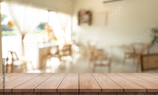 Fototapeta 	
Empty wooden table top with lights bokeh on blur restaurant background.