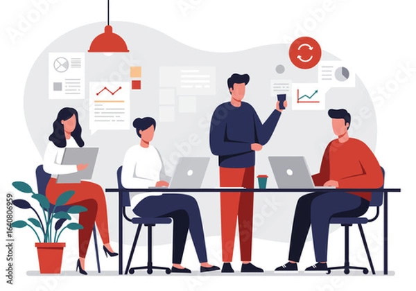 Fototapeta Modern Flat Vector Illustration of Business Plan and Strategy Development