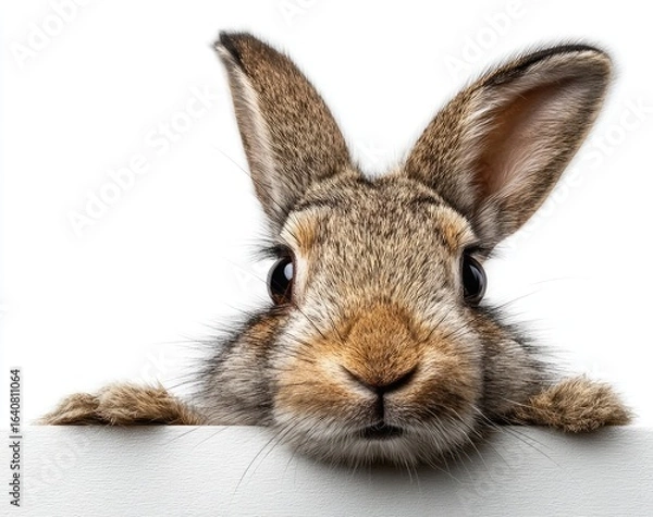 Fototapeta Rabbit peeking over white surface
