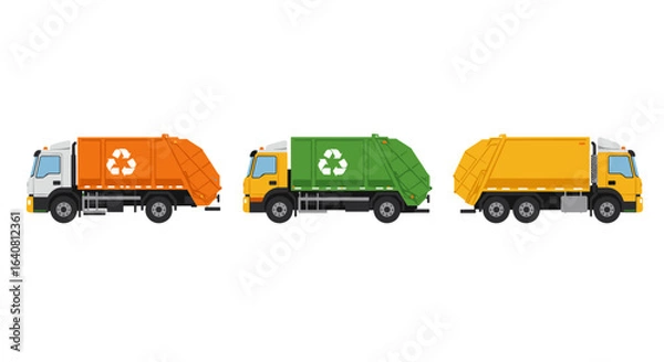 Obraz Colorful recycling trucks in flat design set on white background