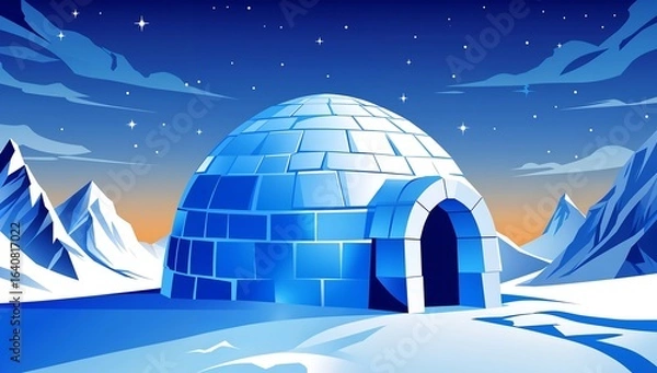 Fototapeta Flat vector igloo, half-circle form, arctic blue gradient