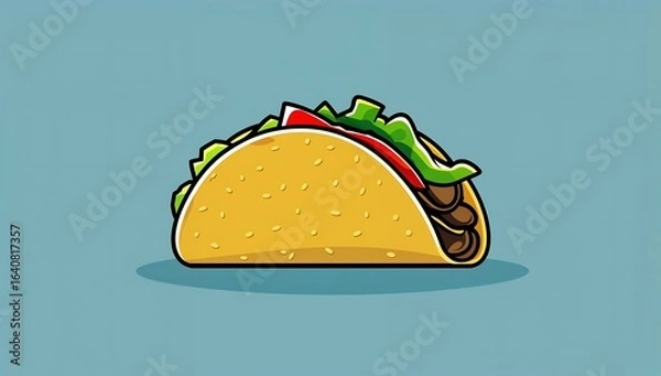 Fototapeta Flat vector taco icon, simple folded shape, minimal filling details.