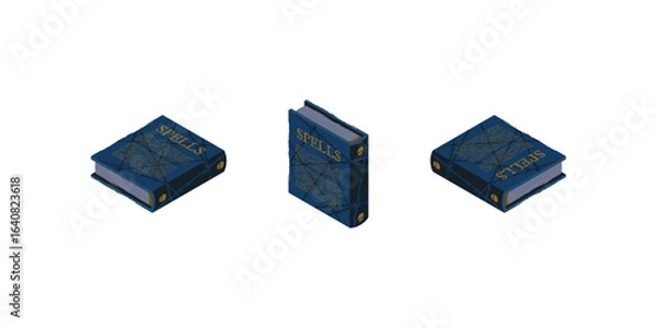 Fototapeta HORROR BOOK, HALLOWEEN ILLUSTRATION - BAT SPELLS SCRIPTS BLUE COVER GREY PAPER