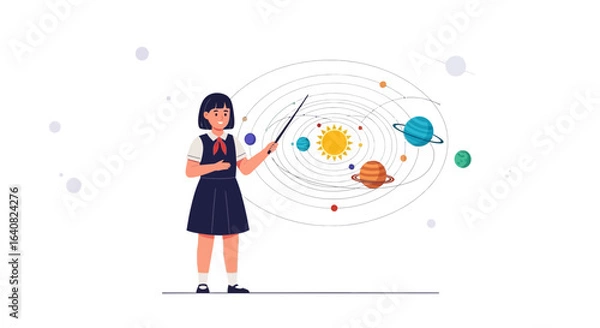 Fototapeta Young Student Presenting Solar System Model for Astronomy Education Concept