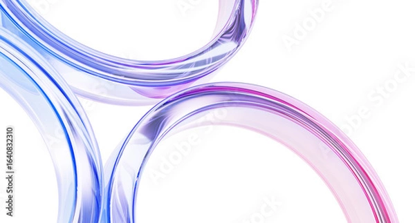 Fototapeta Abstract 3d background wallpaper with glass holographic transparent circle ring pattern. Crystal circular lines with rainbow light gradient, render digital graphic design tech banner