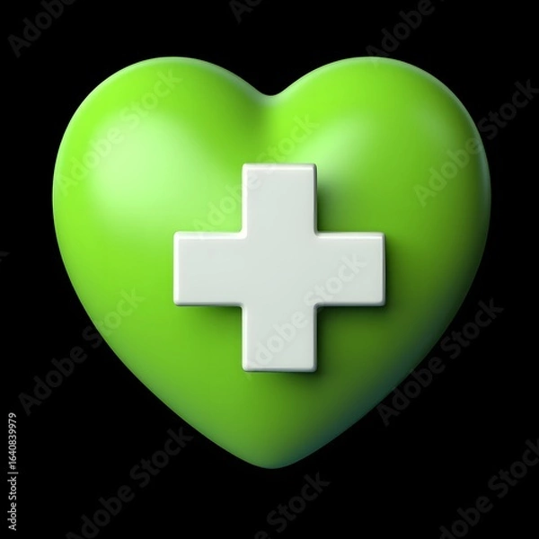 Fototapeta Green heart with white cross medical healthcare symbol vector illustration image
