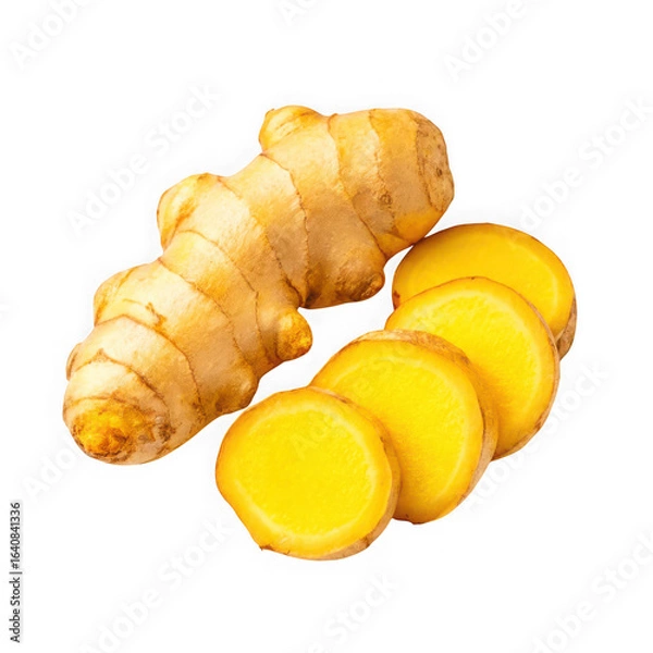 Fototapeta Fresh ginger root sliced isolated on transparent background
