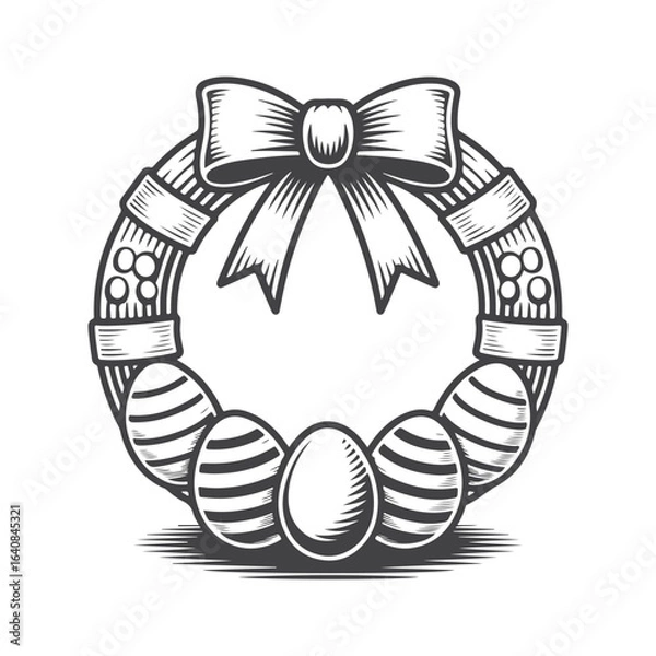 Fototapeta Festive Easter wreath with striped eggs and bow vector