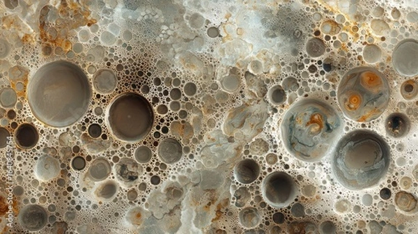 Fototapeta Bubbling abstract myriad of circles, gray, gold, tans in textured pattern