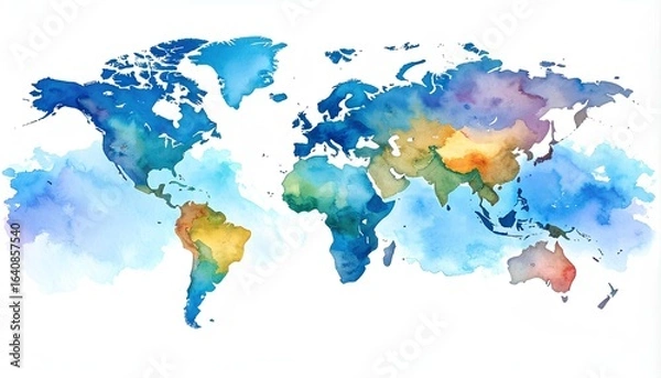 Obraz world map colorful watercolor on white background