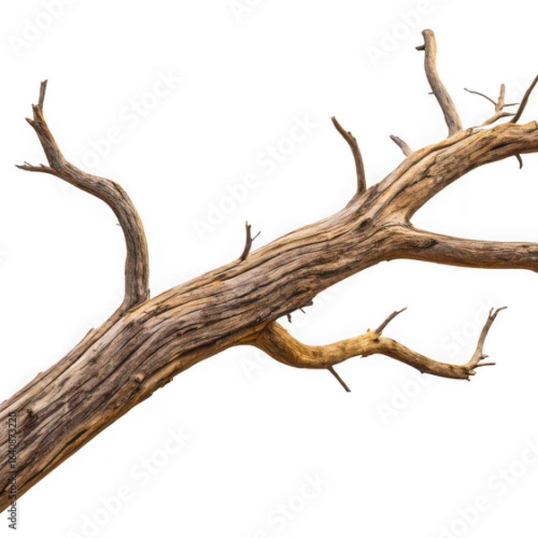 Fototapeta Gnarled dead tree branch isolated on transparent background