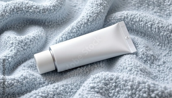 Fototapeta blank food sticker mockup on salad box, flat lay