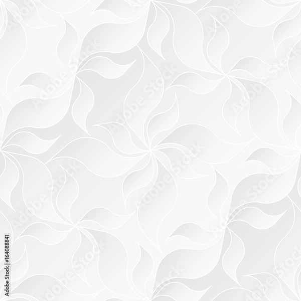 Obraz Neutral white texture. Decorative background with 3d pleated paper effect. Vector seamless repeating pattern with floral elements.