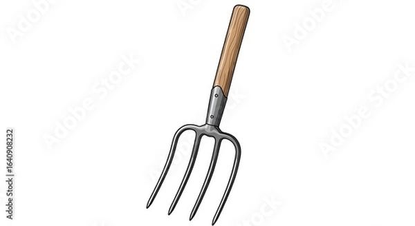 Fototapeta Traditional Farm Pitchfork with Wooden Handle Illustration on White Background