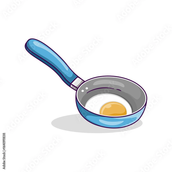 Fototapeta Frying pan and egg cartoon vector icon illustration designed in cartoon flat style, isolated on white background. Food design concept for breakfast.