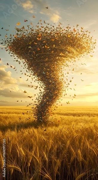 Fototapeta Tornado of Monarch Butterflies in a Golden Wheat Field