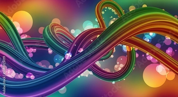 Fototapeta Swirling colorful ribbons with bokeh effects against a gradient background