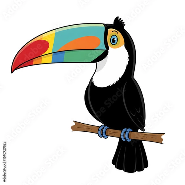 Fototapeta Cute Colorful Cartoon Toucan on a Branch Illustration