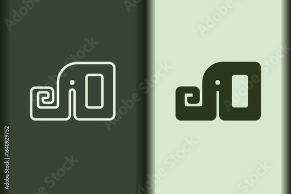 Fototapeta Vector of elephant logo design curve linear and silhouette icon minimal style.Creative simple animal on green background for artwork. Modern flat icon elephant head square shape graphic illustration.
