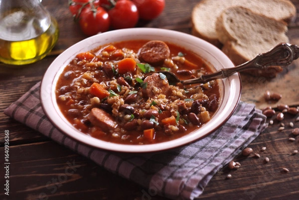 Obraz Ricet - barley and bean soup with sausage
