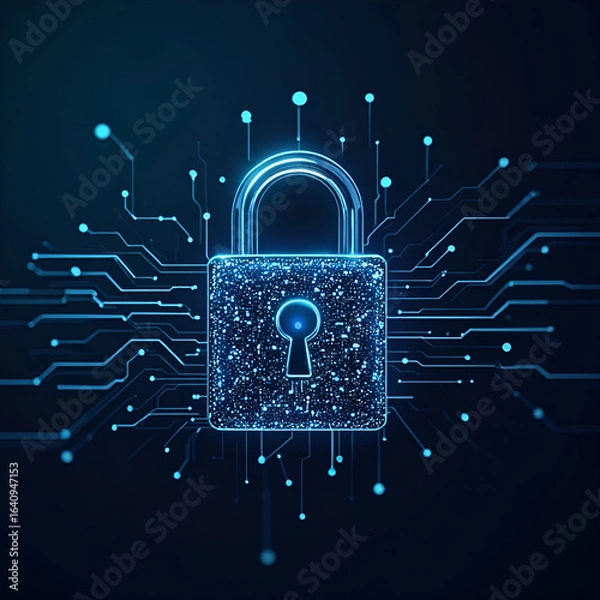 Obraz Cybersecurity padlock circuit board lines