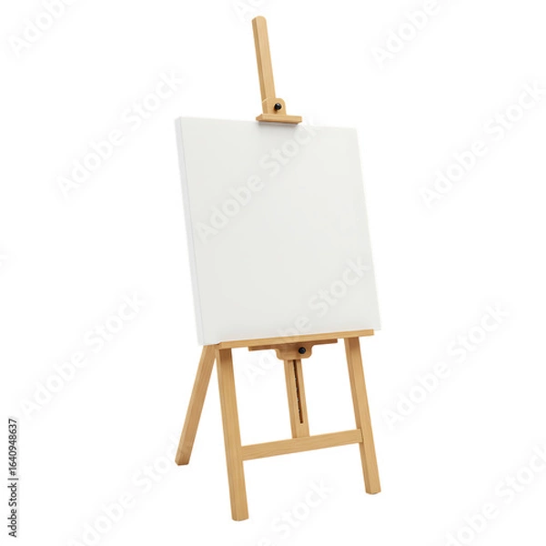 Fototapeta A wooden artist s easel holding a blank white canvas ready for painting and creativity isolated on transparent background