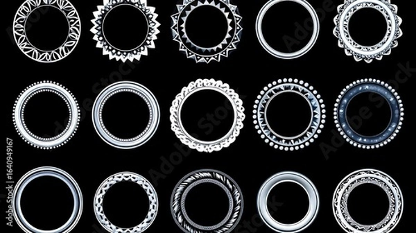 Obraz Isolated Diamond Frame Vector Set: Oval, Triangle Shapes on Black Background, High-Resolution No Shading for Design Templates and Graphic Applications.