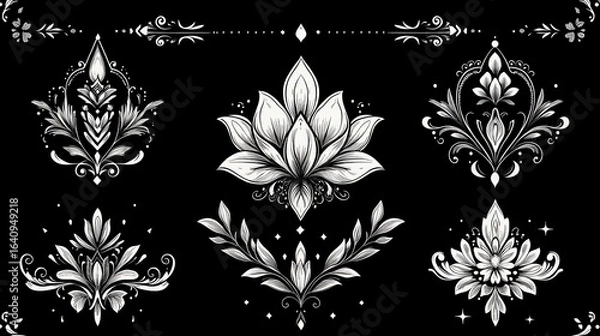 Obraz Vector Diamond Rounded Border Design: Rectangle Oval Frames on Black Background, Isolated Element for Brochures, Flyers, and Print Materials.