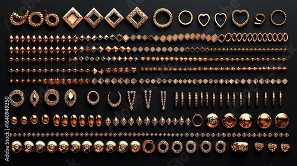 Obraz Vector Diamond Borders and Frames Collection: Geometric Shapes like Circles, Squares, Triangles on Black Background for Web Graphics and Brochures.