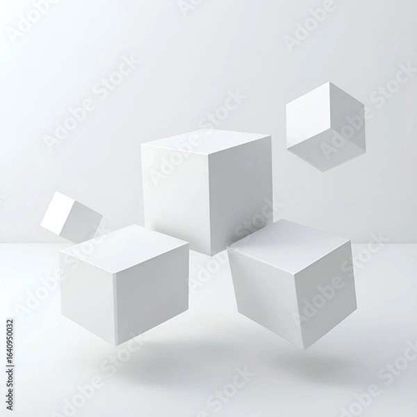 Obraz Floating blockchain cubes minimalist white