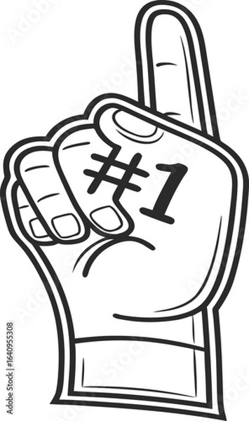 Fototapeta Number One Sports Fan Foam Hand Icon  Raised Forefinger Vector Illustration