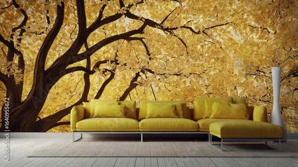 Obraz 3D mural golden tree wallpaper