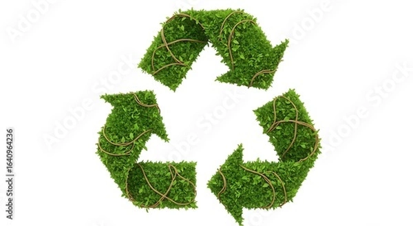 Fototapeta Green Recycle Symbol Made of Leaves and Vines on White Background