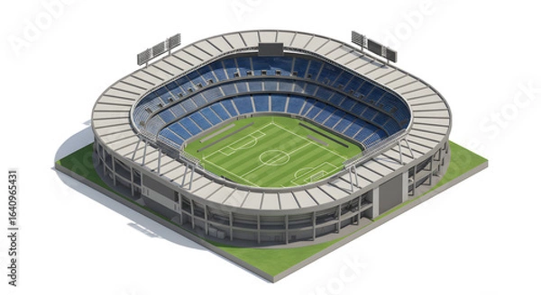 Fototapeta Elevated view of a Accor 3D Isometric Vector Stadium, a detailed render of a contemporary sports complex designed for large-scale events and competitions.