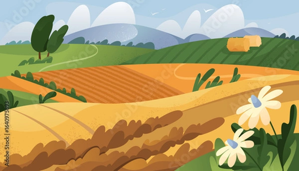Obraz Autumn field or fall landscape. Vector countryside