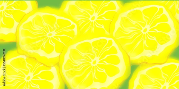 Obraz Vibrant Lemon Slice Pattern on Green Background