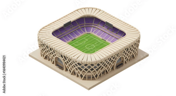 Fototapeta Mohammed bin Zayed stadium with a unique latticed facade, a 3D isometric vector illustration isolated on white.