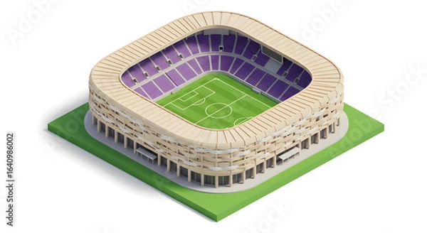 Fototapeta Detailed 3D isometric vector illustration of a Mohammed bin Zayed stadium with a football pitch, isolated object.