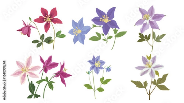 Obraz Aquilegia flower isolated on white background with delicate petals and intricate details, showcasing the unique shape and vibrant colors of this beautiful bloom, perfect for botanical illustrations, 