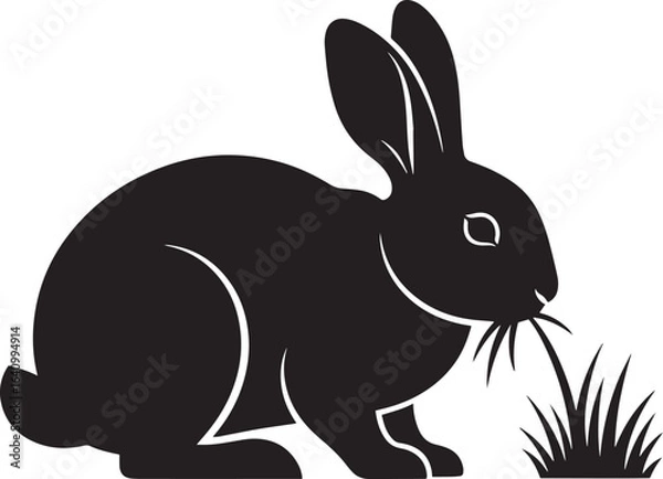 Fototapeta Simple Black Silhouette of a Rabbit Eating Grass