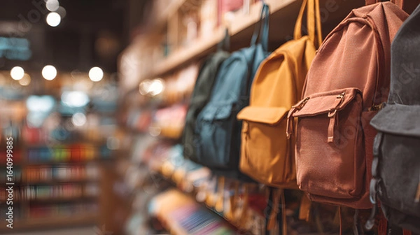 Obraz Close-up of Trendy Backpacks Hanging on Display