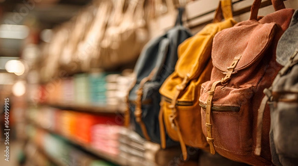 Obraz Close-up of Trendy Backpacks Hanging on Display