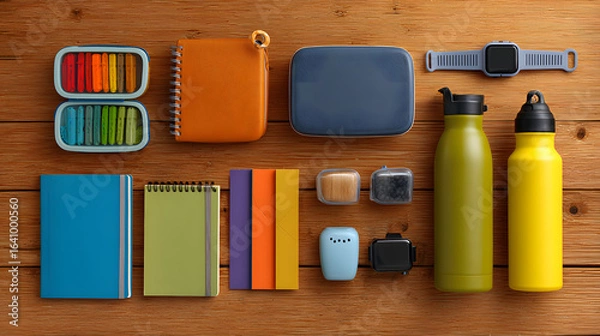 Obraz Flat Lay of Back-to-School Essentials on a Clean Background