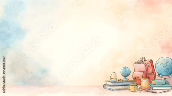 Obraz Light Pastel Watercolor Wash Background with Faint Lines