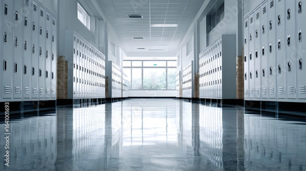 Obraz Soft-Focused School Hallway with Rows of Lockers