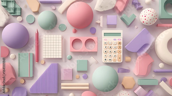 Obraz Whimsical 3D Pastel Background Featuring Floating School Supplies