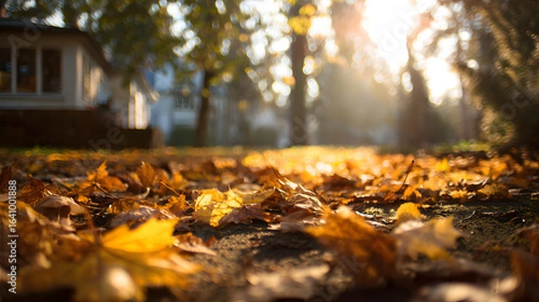Obraz Warm Autumn Leaves Scattered on the Ground of a School Yard
